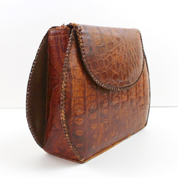 VINTAGE 40s 50s ALLIGATOR LEATHER CLUTCH HANDBAG - Picture 3 of 8